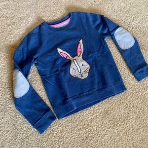 Mini Boden Bunny Appliqué Crewneck Sweatshirt with Elbow Patches 9-10 Y